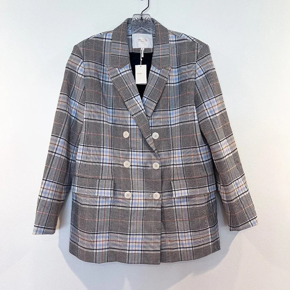Maje Gray Plaid Academia Preppy Designer Classic Collared Blazer 42 NWT - Picture 2 of 10